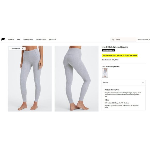Fabletics Live-In High-Waisted Legging Size Small Classic Grey Heather Ankle - Picture 9 of 10